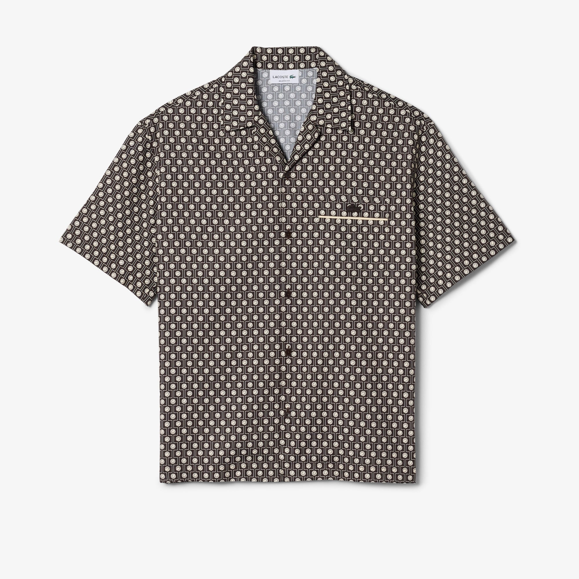  Lacoste Erkek Relaxed Fit Kısa Kollu Desenli Kahverengi Gömlek