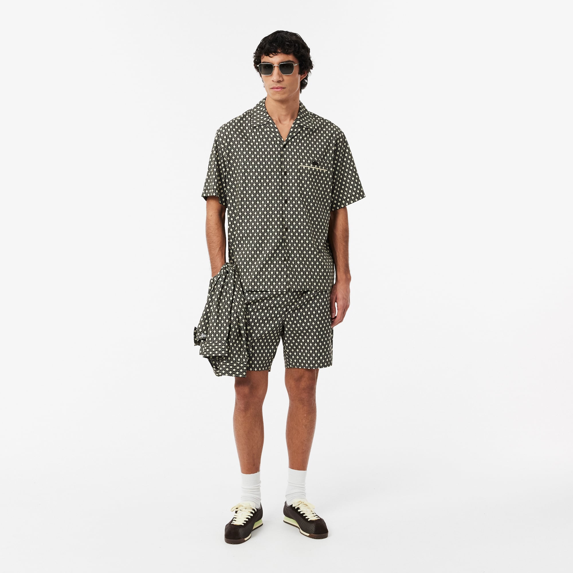 Lacoste Erkek Relaxed Fit Kısa Kollu Desenli Kahverengi Gömlek