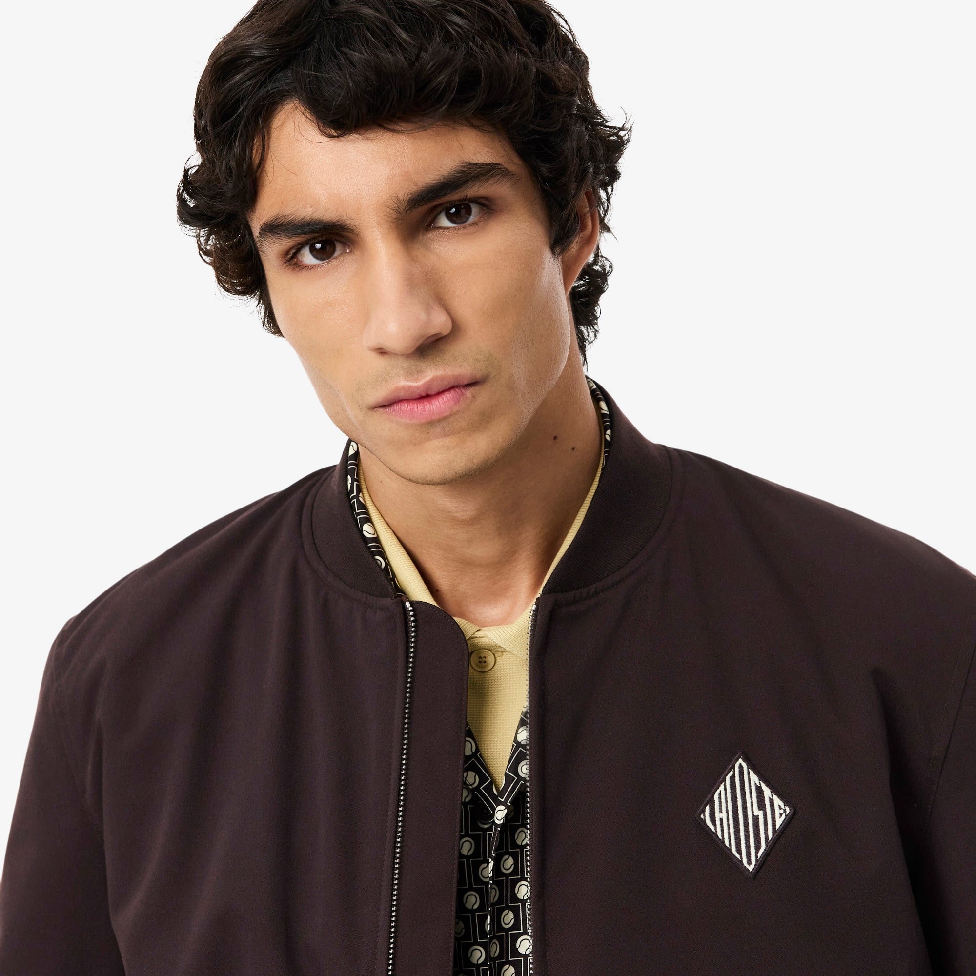  Lacoste Erkek Hakim Yaka Koyu Kahverengi Bomber Ceket