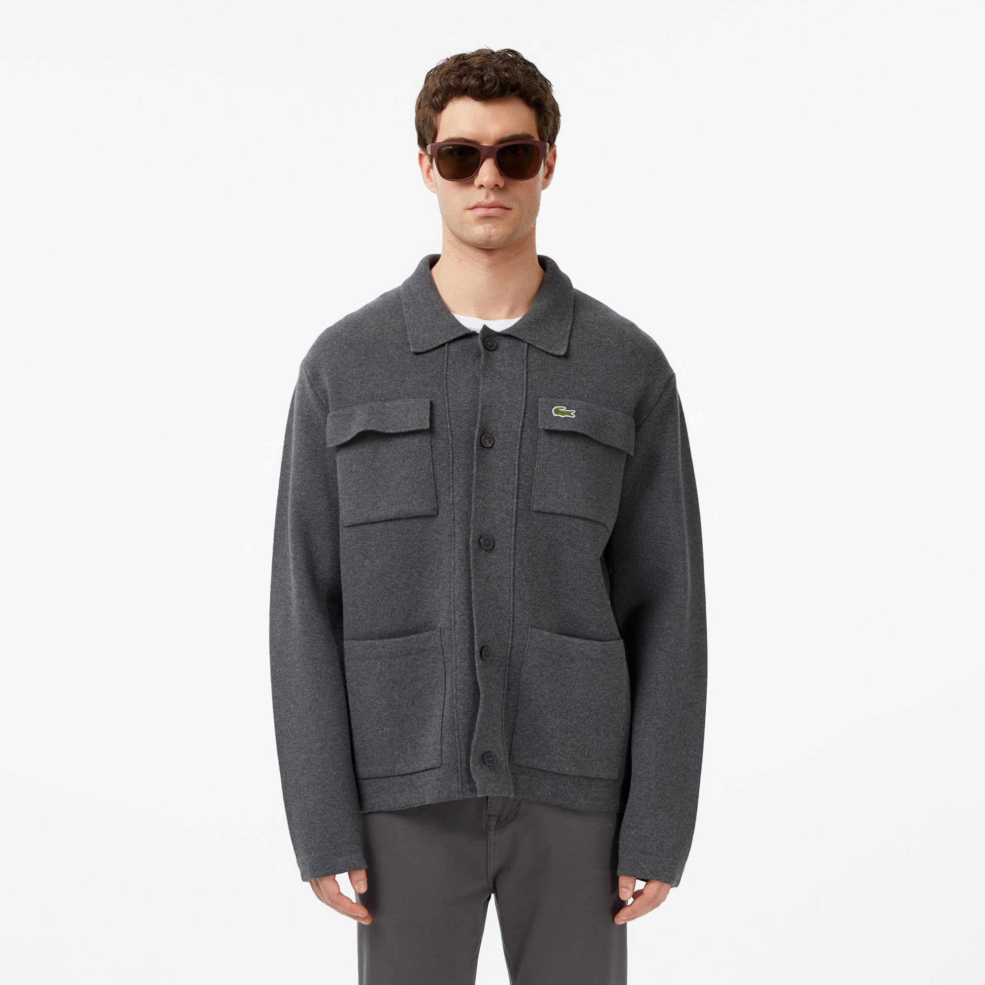  Lacoste Erkek Classic Fit Polo Yaka Gri Hırka