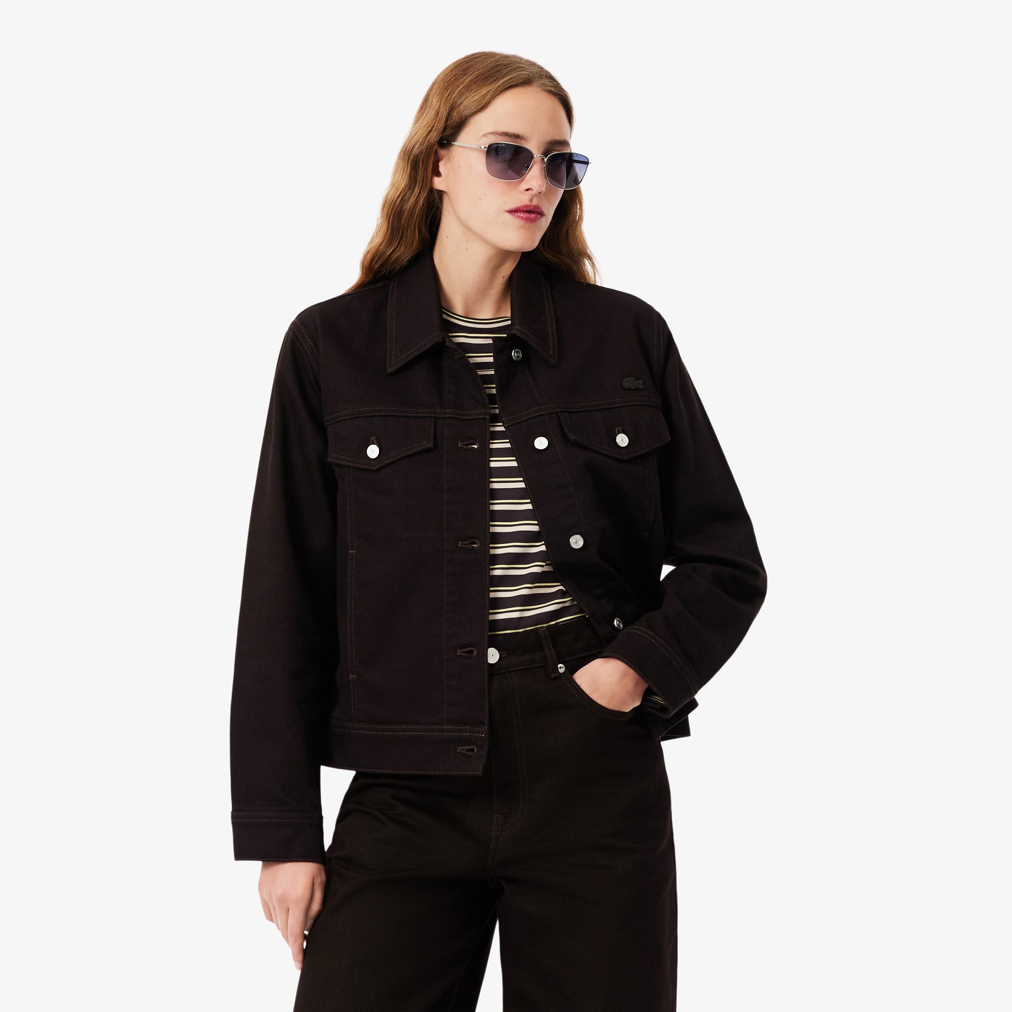 Lacoste Kadın Slim Fit Denim Koyu Kahverengi Ceket