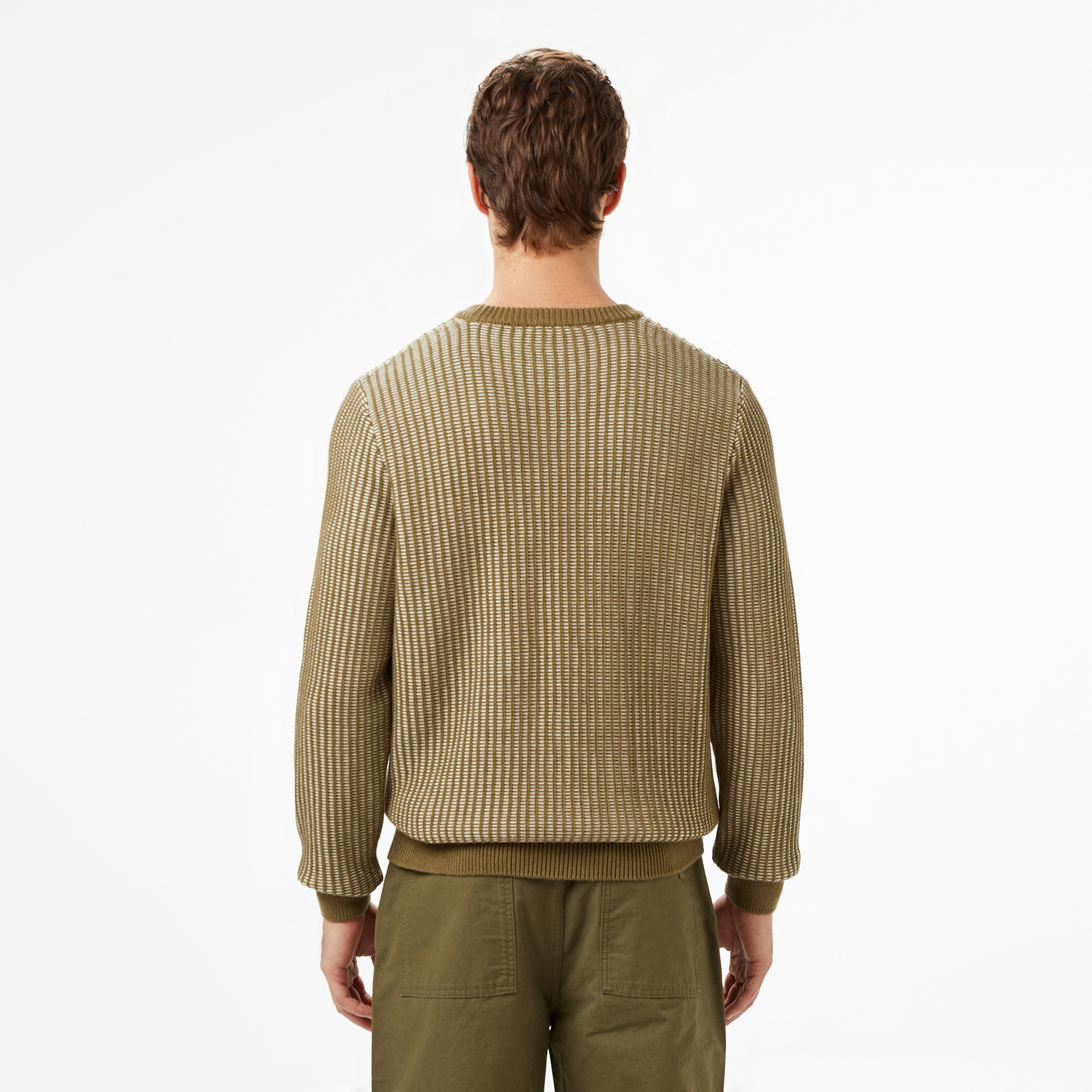 Lacoste Erkek Classic Fit Bisiklet Yaka Desenli Haki Kazak