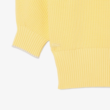  Lacoste Kadın Loose Fit Bisiklet Yaka Sarı Kazak