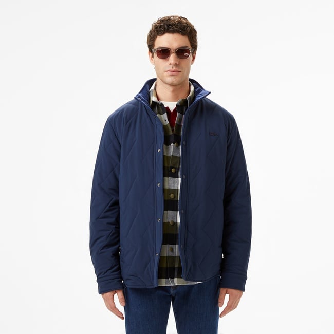  Lacoste Erkek Dik Yaka Çift Taraflı Lacivert Mont