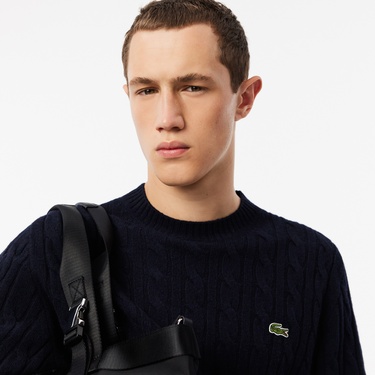  Lacoste Erkek Classic Fit Bisiklet Yaka Desenli Lacivert Kazak