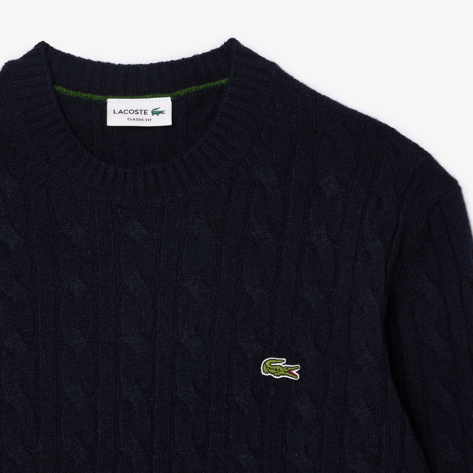  Lacoste Erkek Classic Fit Bisiklet Yaka Desenli Lacivert Kazak