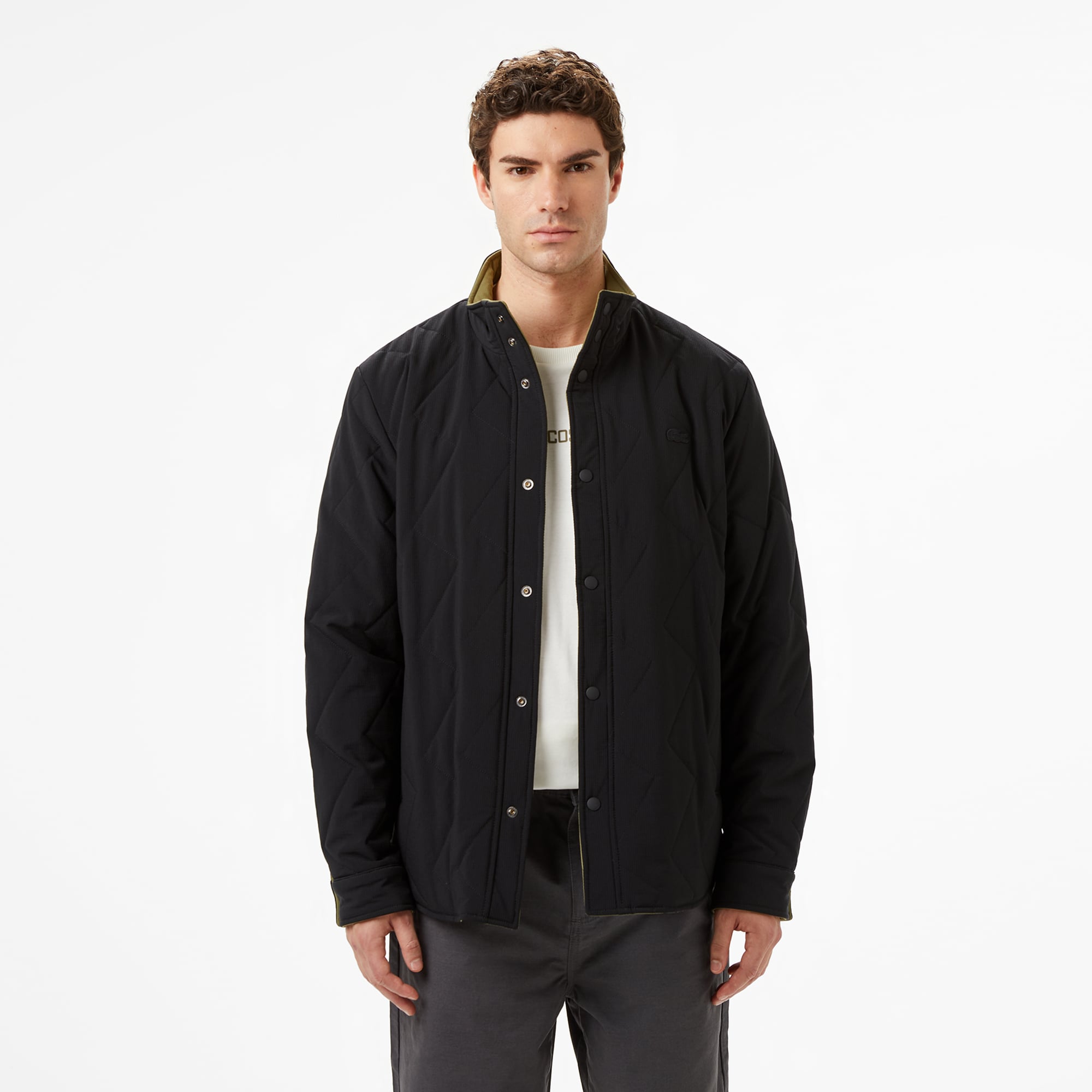  Lacoste Erkek Dik Yaka Çift Taraflı Haki Mont