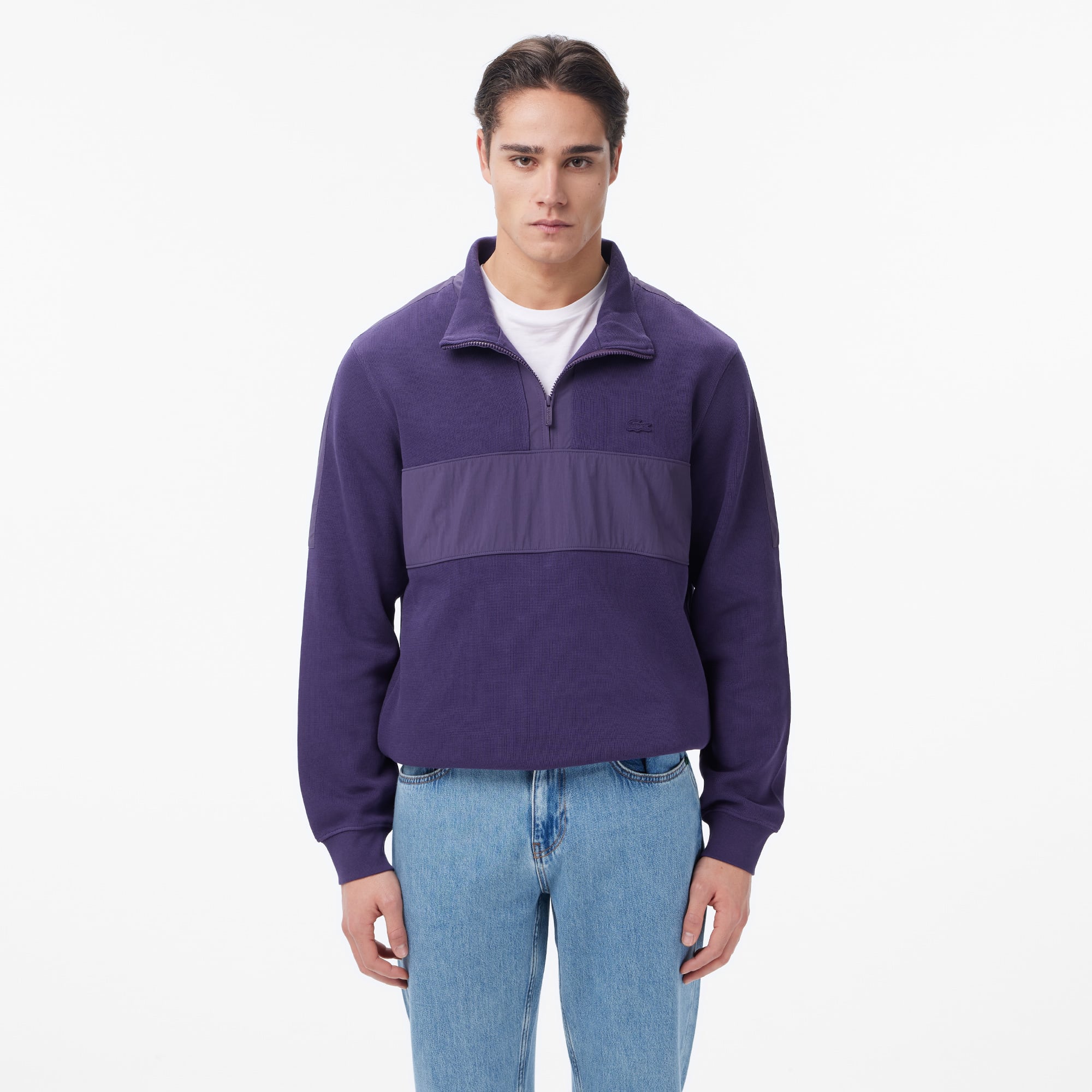  Lacoste Erkek Classic Fit Yarım Fermuarlı Mor Sweatshirt