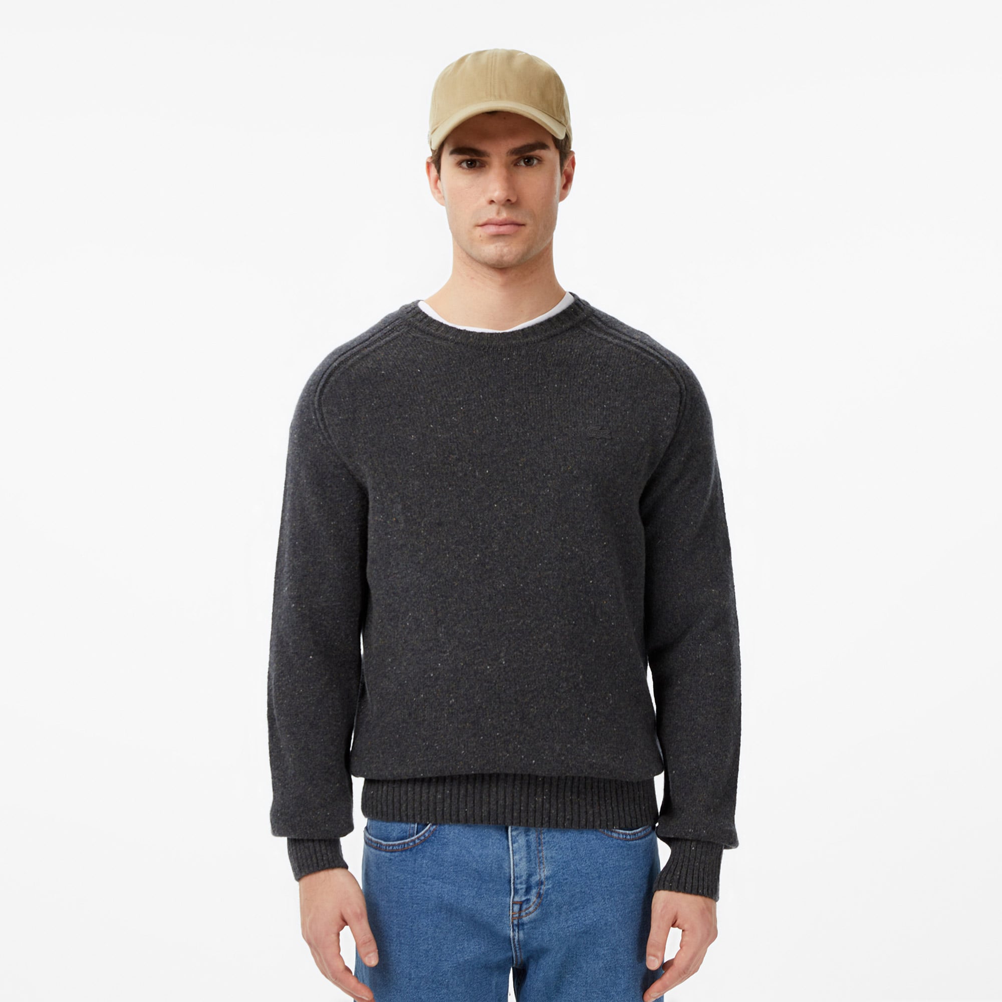  Lacoste Erkek Classic Fit Bisiklet Yaka Yün Gri Kazak