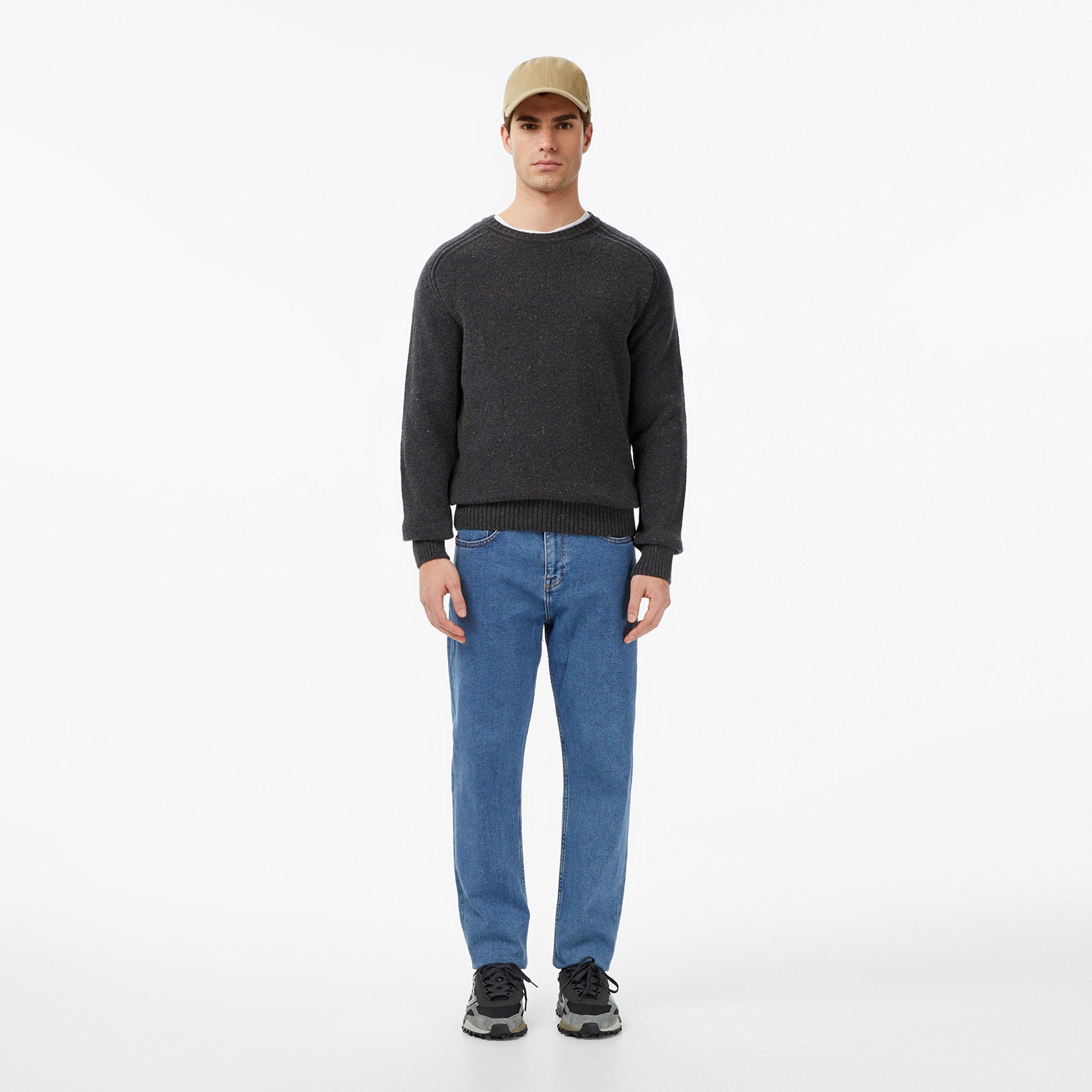 Lacoste Erkek Classic Fit Bisiklet Yaka Yün Gri Kazak