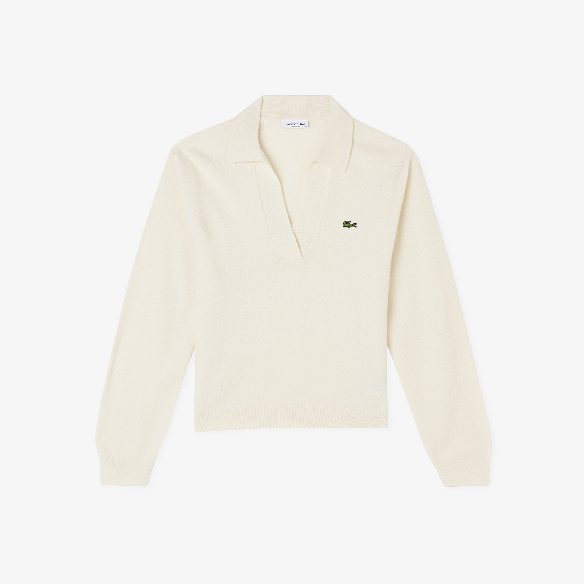 Lacoste Kadın Classic Fit Polo Yaka Krem Kazak