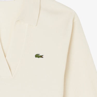  Lacoste Kadın Classic Fit Polo Yaka Krem Kazak