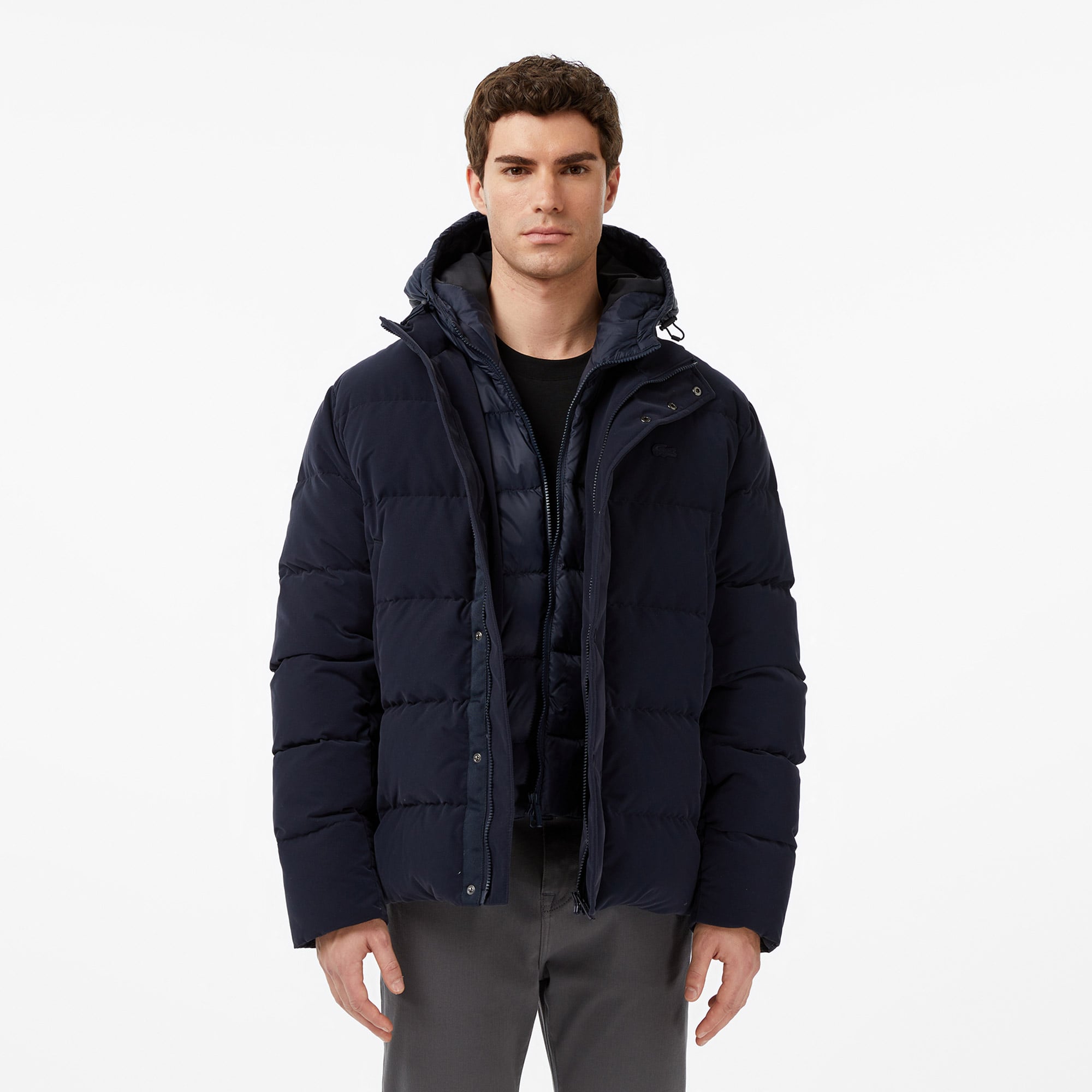  Lacoste Erkek Kapüşonlu Lacivert Mont