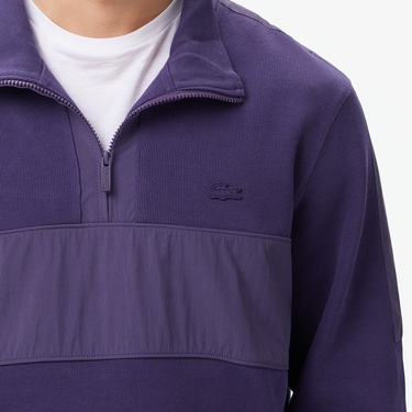  Lacoste Erkek Classic Fit Yarım Fermuarlı Mor Sweatshirt