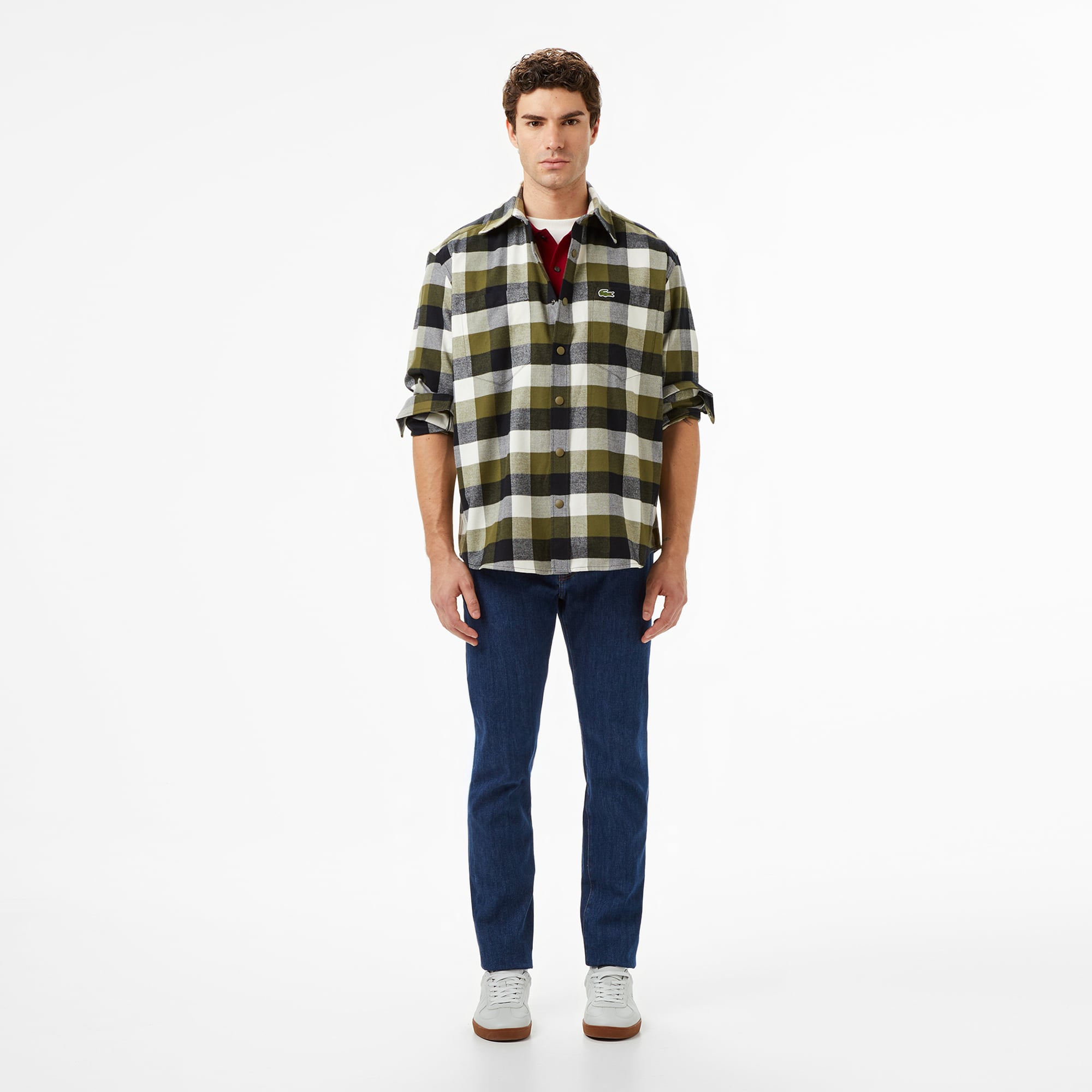 Lacoste Erkek Relaxed Fit Kareli Haki Gömlek