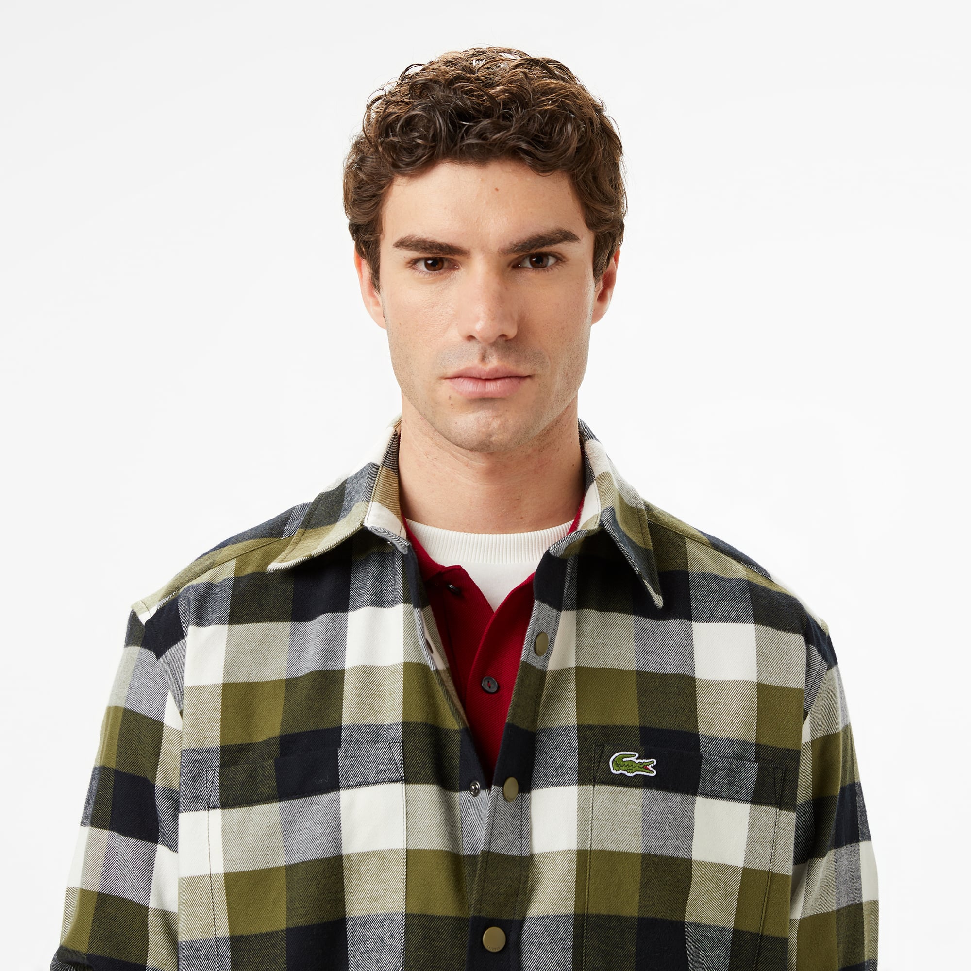 Lacoste Erkek Relaxed Fit Kareli Haki Gömlek