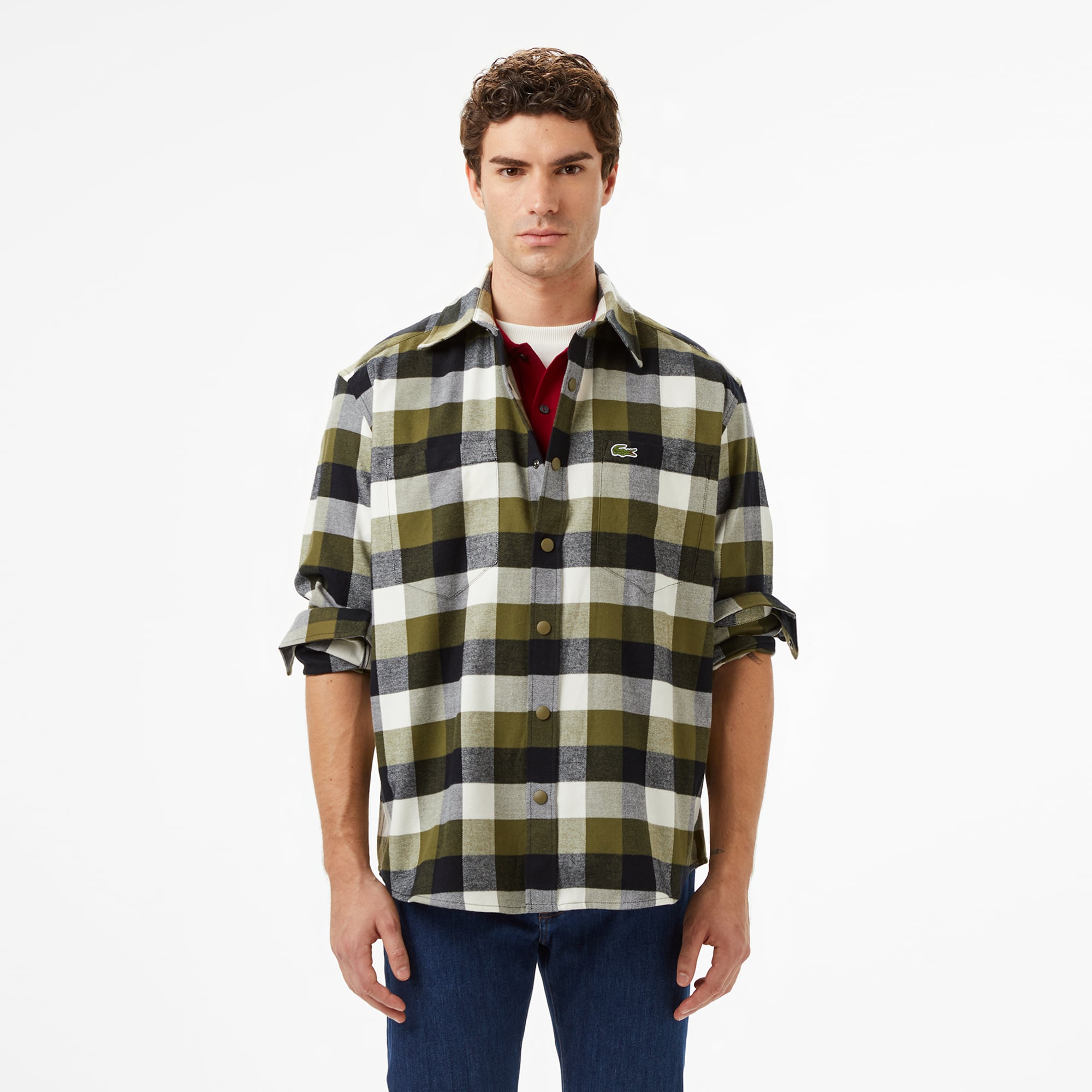  Lacoste Erkek Relaxed Fit Kareli Haki Gömlek