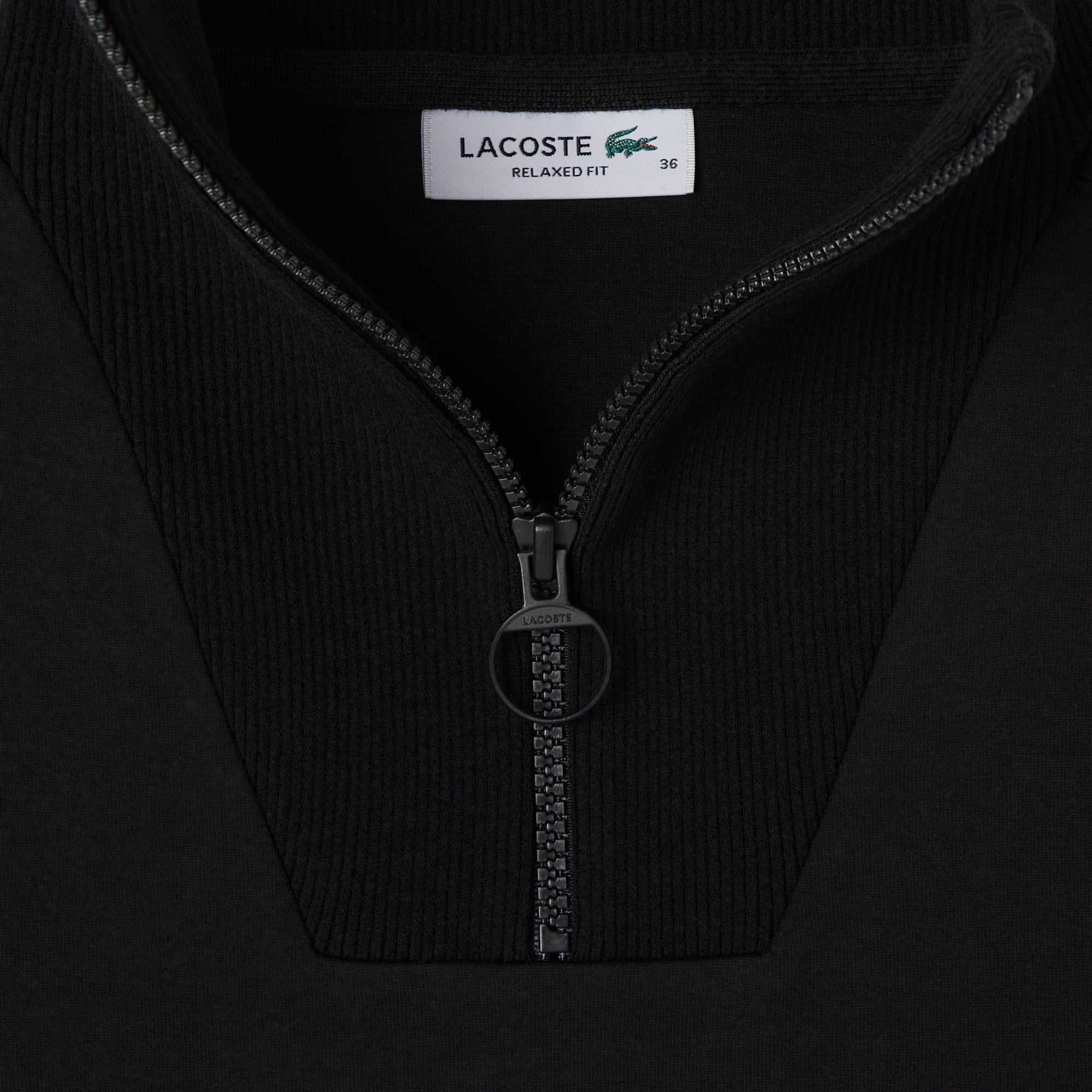 Lacoste Kadın Relaxed Fit Yarım Fermuarlı Siyah Sweatshirt