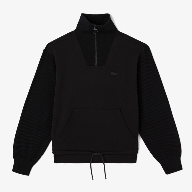  Lacoste Kadın Relaxed Fit Yarım Fermuarlı Siyah Sweatshirt