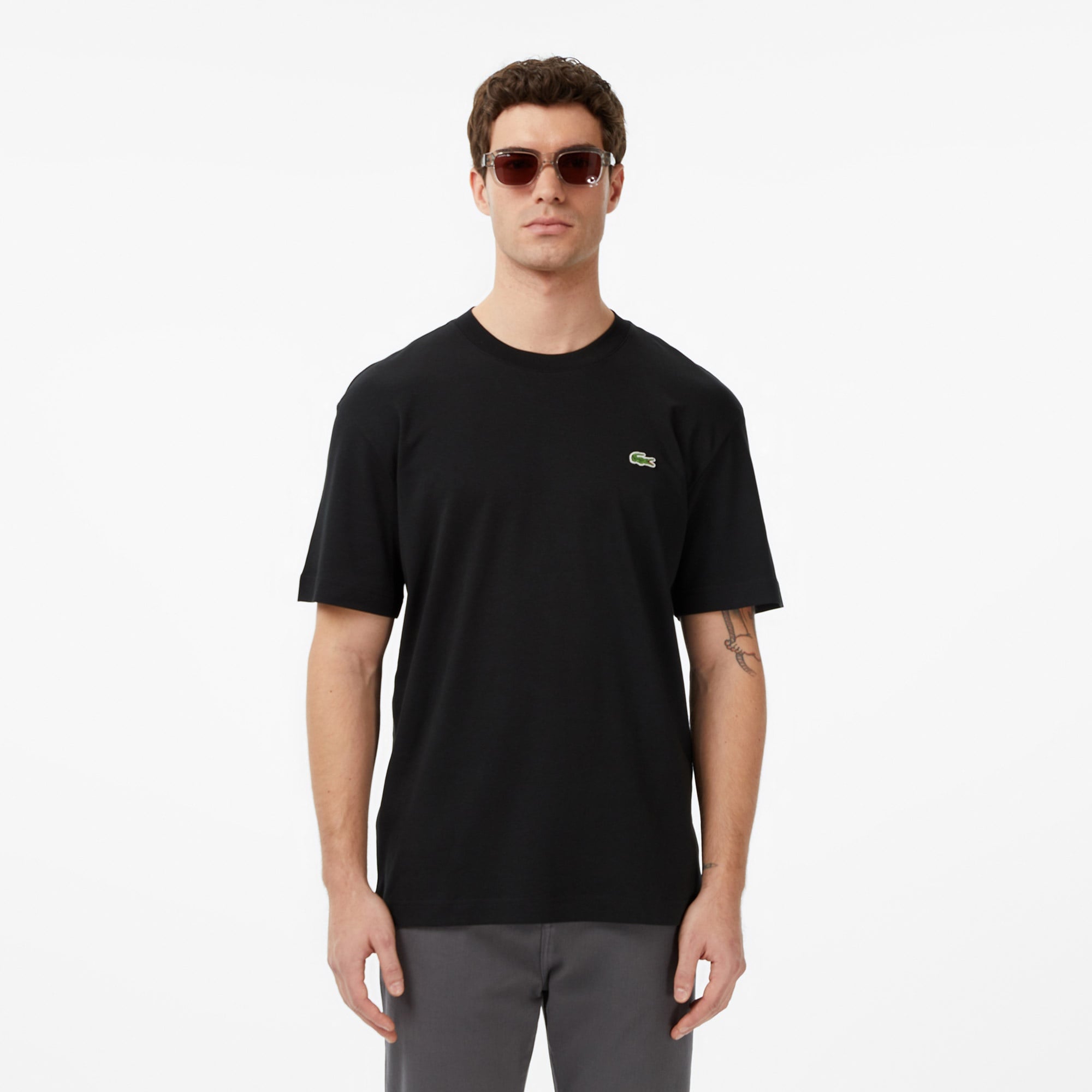 Lacoste Erkek Relaxed Fit Bisiklet Yaka Organik Pamuk Siyah T-Shirt