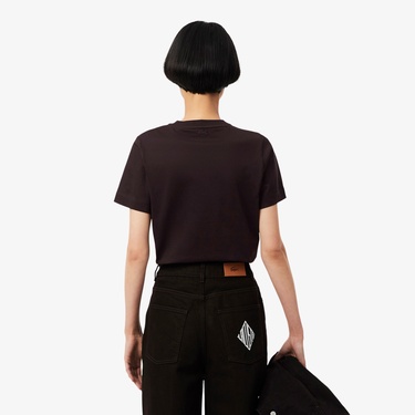 Lacoste Kadın Regular Fit Bisiklet Yaka Koyu Kahverengi T-Shirt