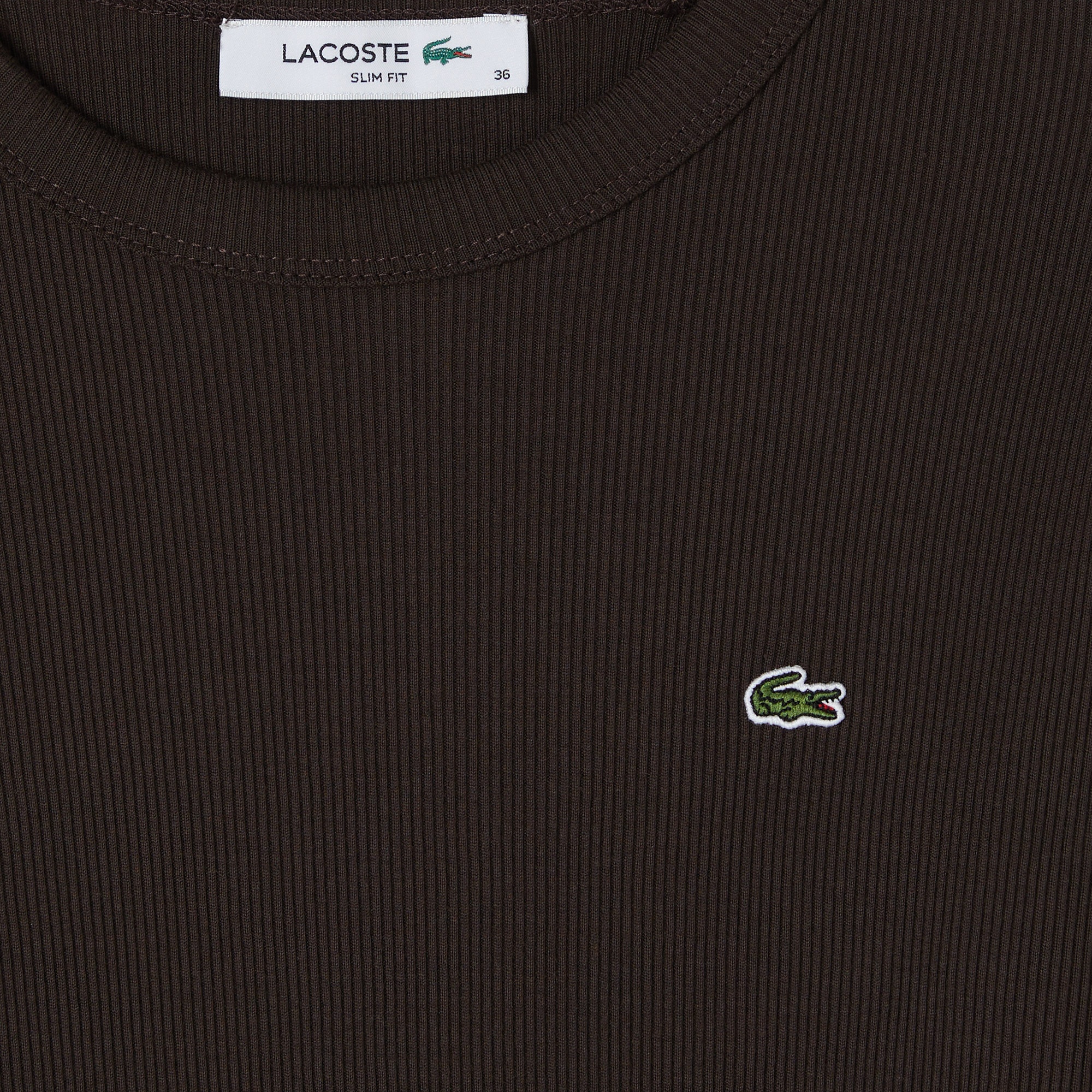 Lacoste Kadın Slim Fit Uzun Kollu Bisiklet Yaka Kahverengi T-Shirt