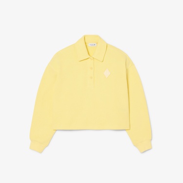  Lacoste Kadın Oversize Fit Polo Yaka Sarı Sweatshirt