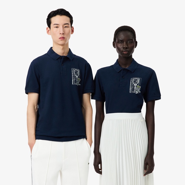  Lacoste Rolex Paris Masters Erkek Regular Fit Baskılı Lacivert Polo