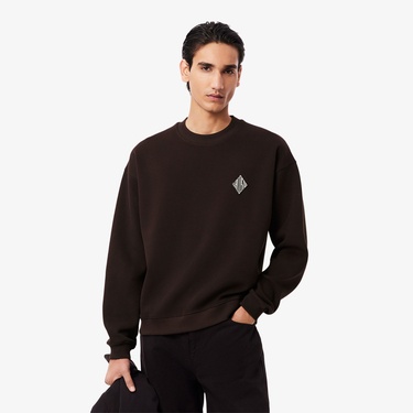  Lacoste Erkek Loose Fit Bisiklet Yaka Koyu Kahverengi Sweatshirt