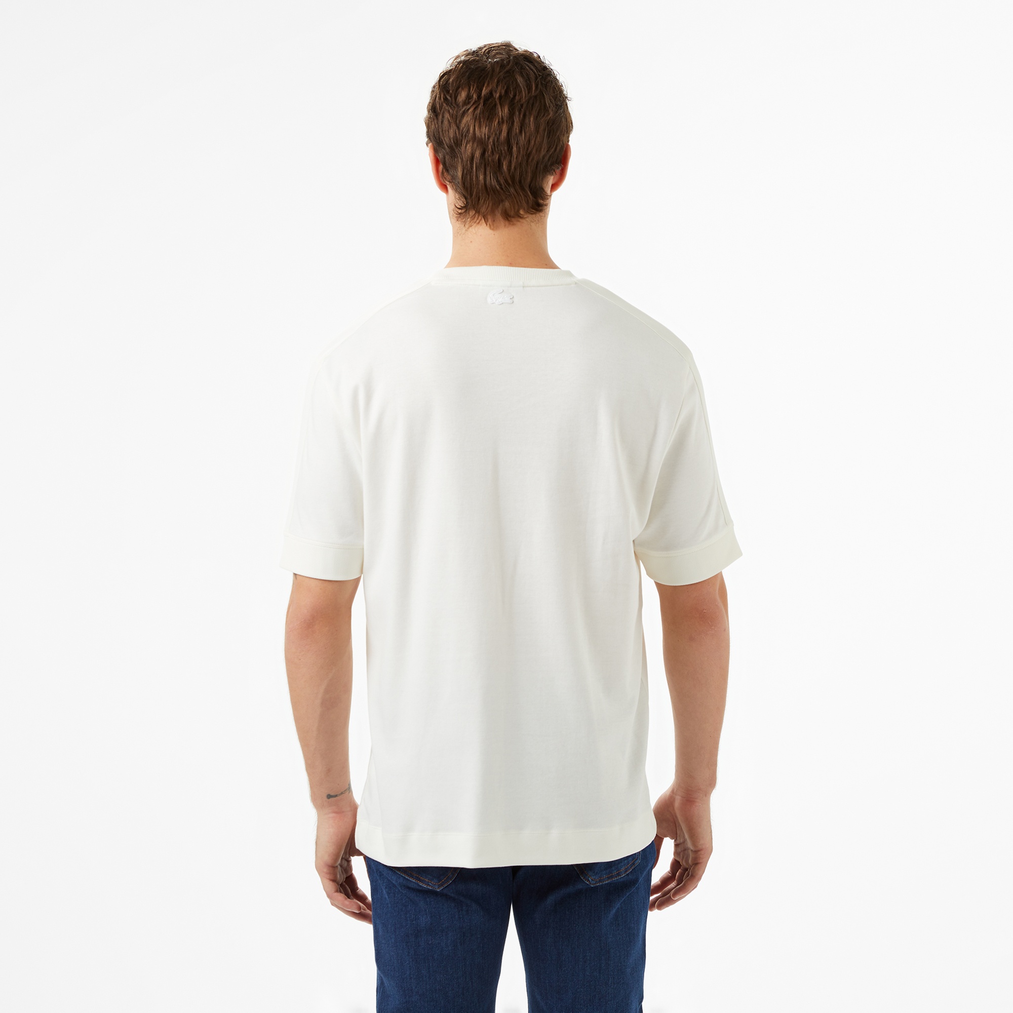 Lacoste Erkek Loose Fit Bisiklet Yaka Baskılı Beyaz T-Shirt