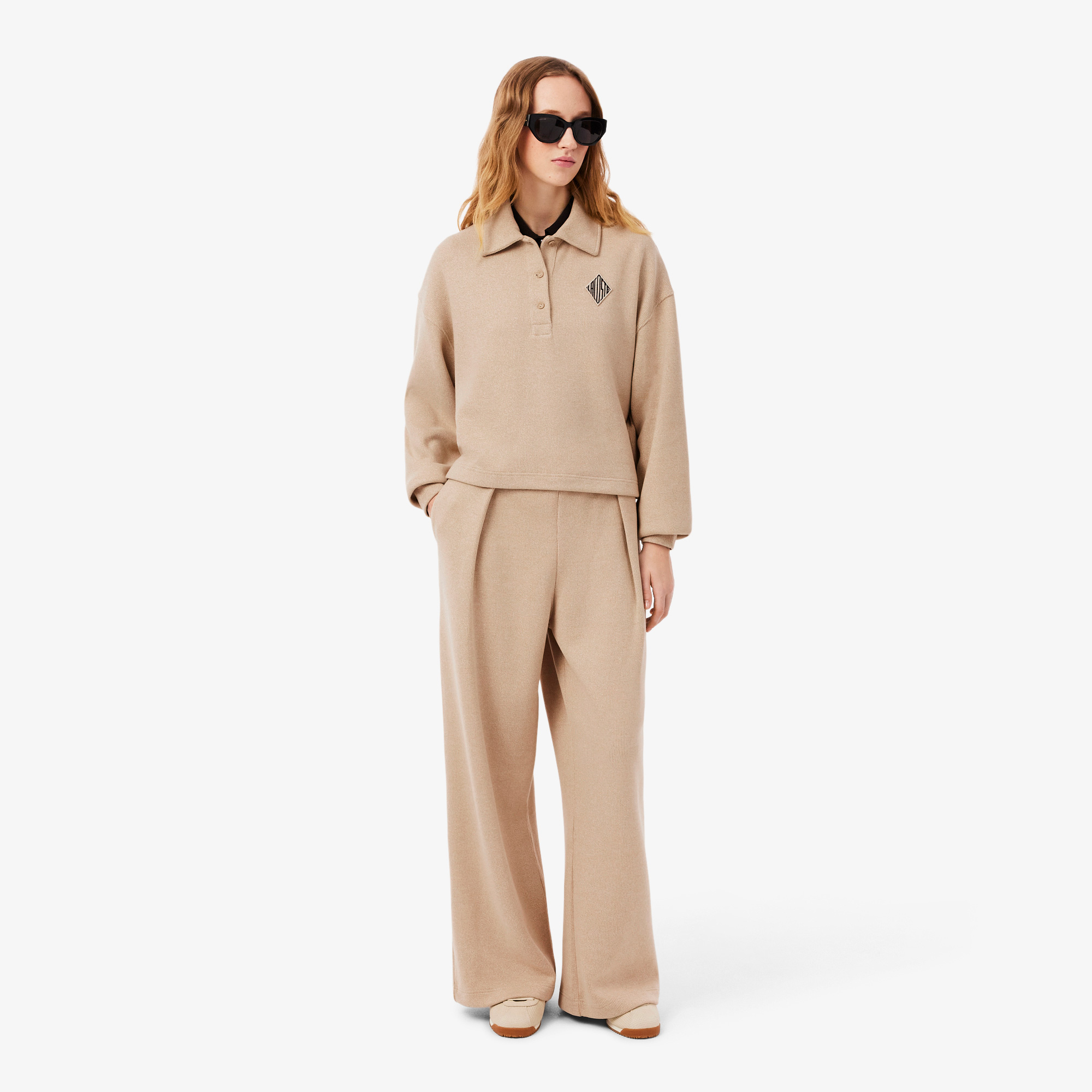  Lacoste Kadın Oversize Fit Bej Eşofman Altı