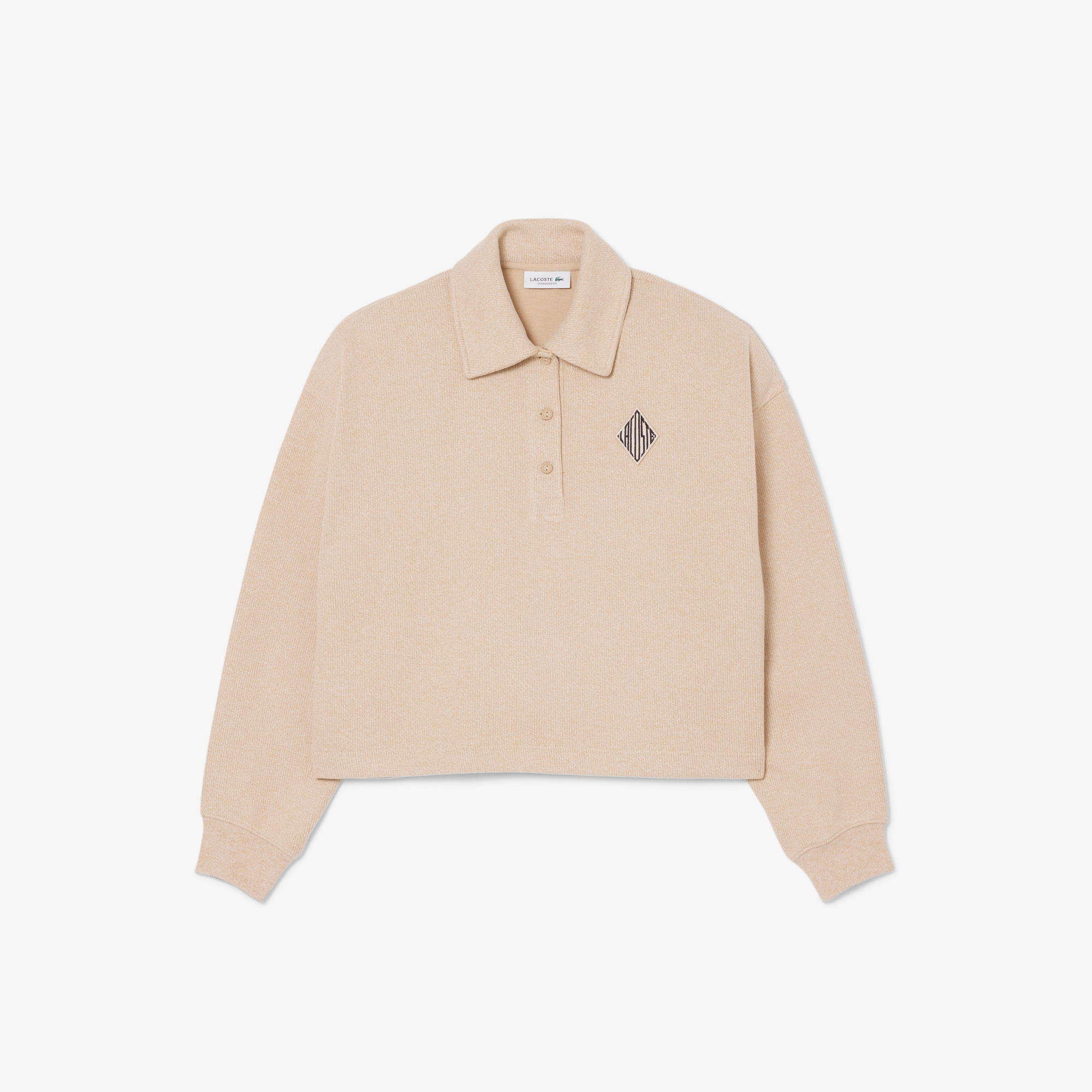 Lacoste Kadın Oversize Fit Polo Yaka Bej Sweatshirt