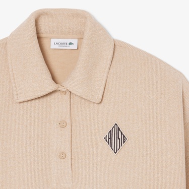  Lacoste Kadın Oversize Fit Polo Yaka Bej Sweatshirt
