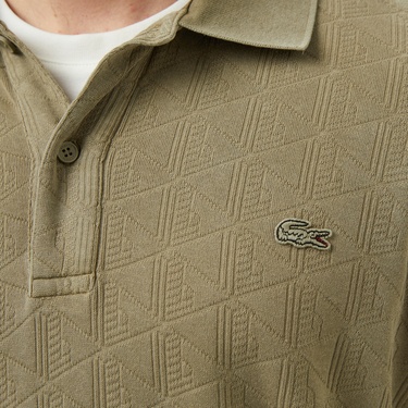  Lacoste Erkek Regular Fit Uzun Kollu Monogram Haki Polo