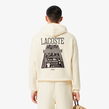  Lacoste Erkek Loose Fit Kapüşonlu Baskılı Sarı Sweatshirt