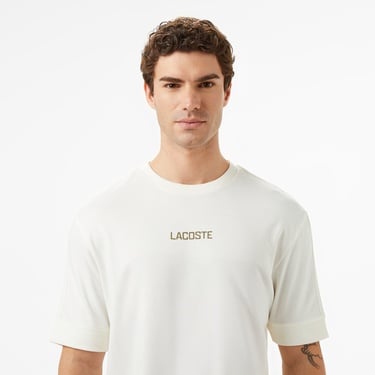  Lacoste Erkek Loose Fit Bisiklet Yaka Baskılı Beyaz T-Shirt