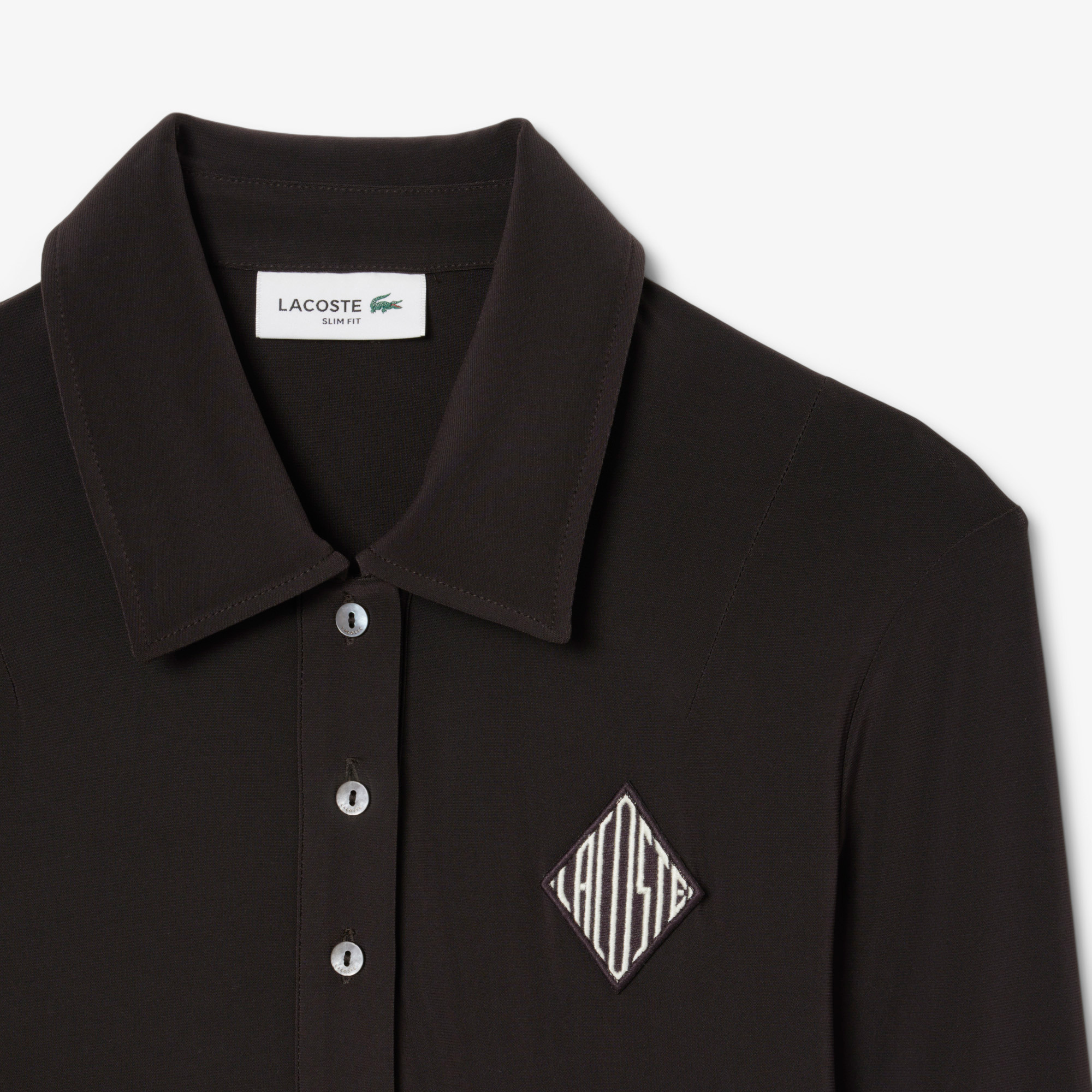 Lacoste Kadın Slim Fit Uzun Kollu Polo Yaka Koyu Kahverengi Elbise