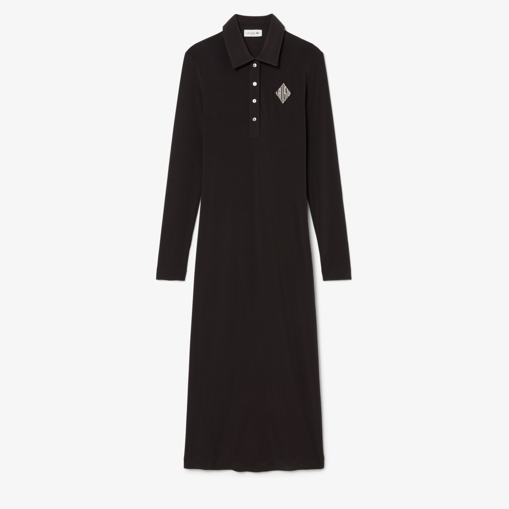 Lacoste Kadın Slim Fit Uzun Kollu Polo Yaka Koyu Kahverengi Elbise