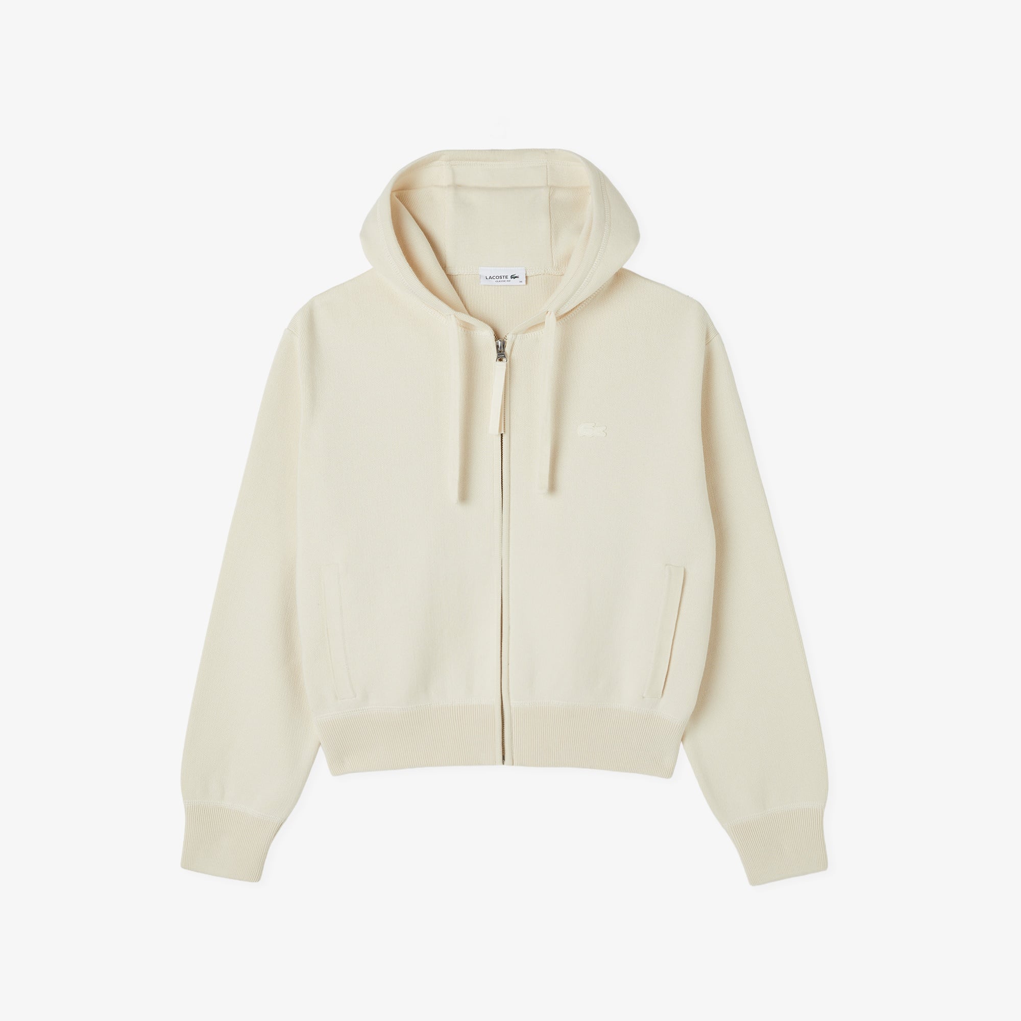 Lacoste Kadın Classic Fit Kapüşonlu Krem Hırka