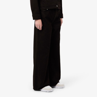  Lacoste Kadın Wide Leg Koyu Kahverengi Jean Pantolon