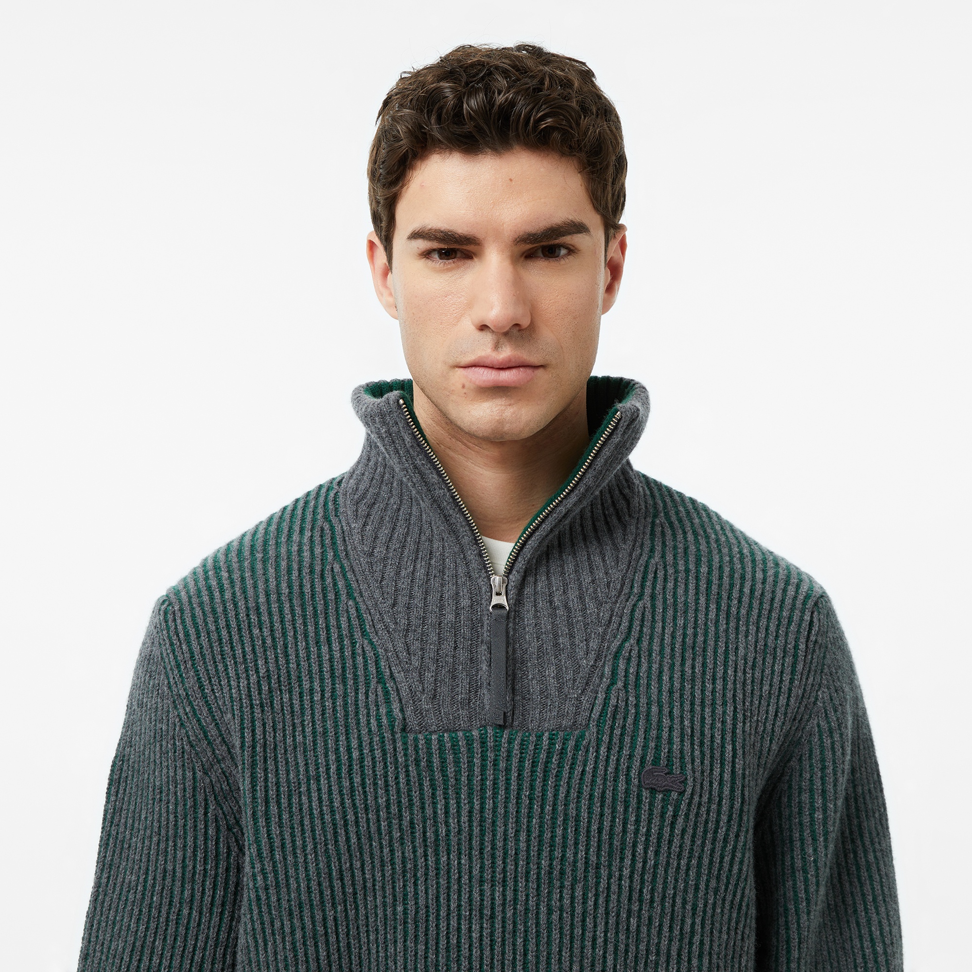 Lacoste Erkek Classic Fit Polo Yaka Gri Kazak