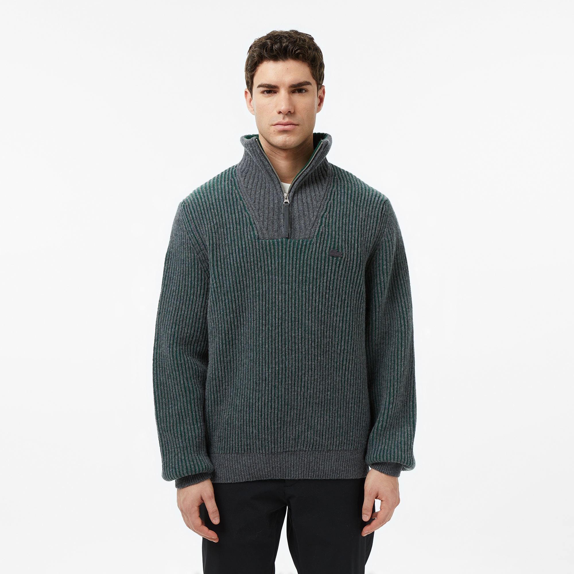 Lacoste Erkek Classic Fit Polo Yaka Gri Kazak