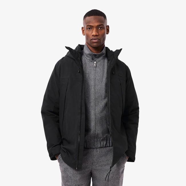  Lacoste Erkek Classic Fit Kapüşonlu Siyah Mont