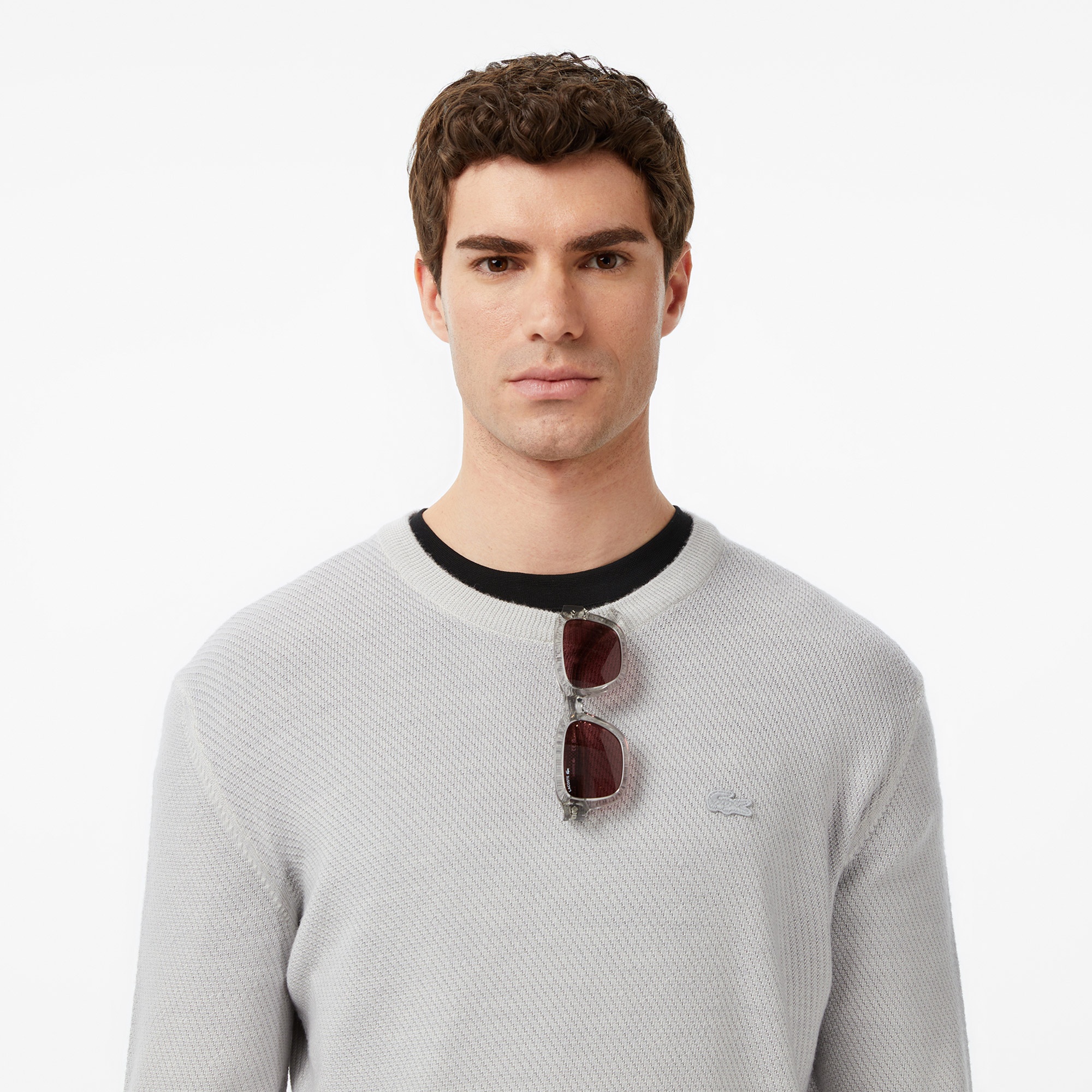 Lacoste Erkek Classic Fit Bisiklet Yaka Yün Gri Kazak