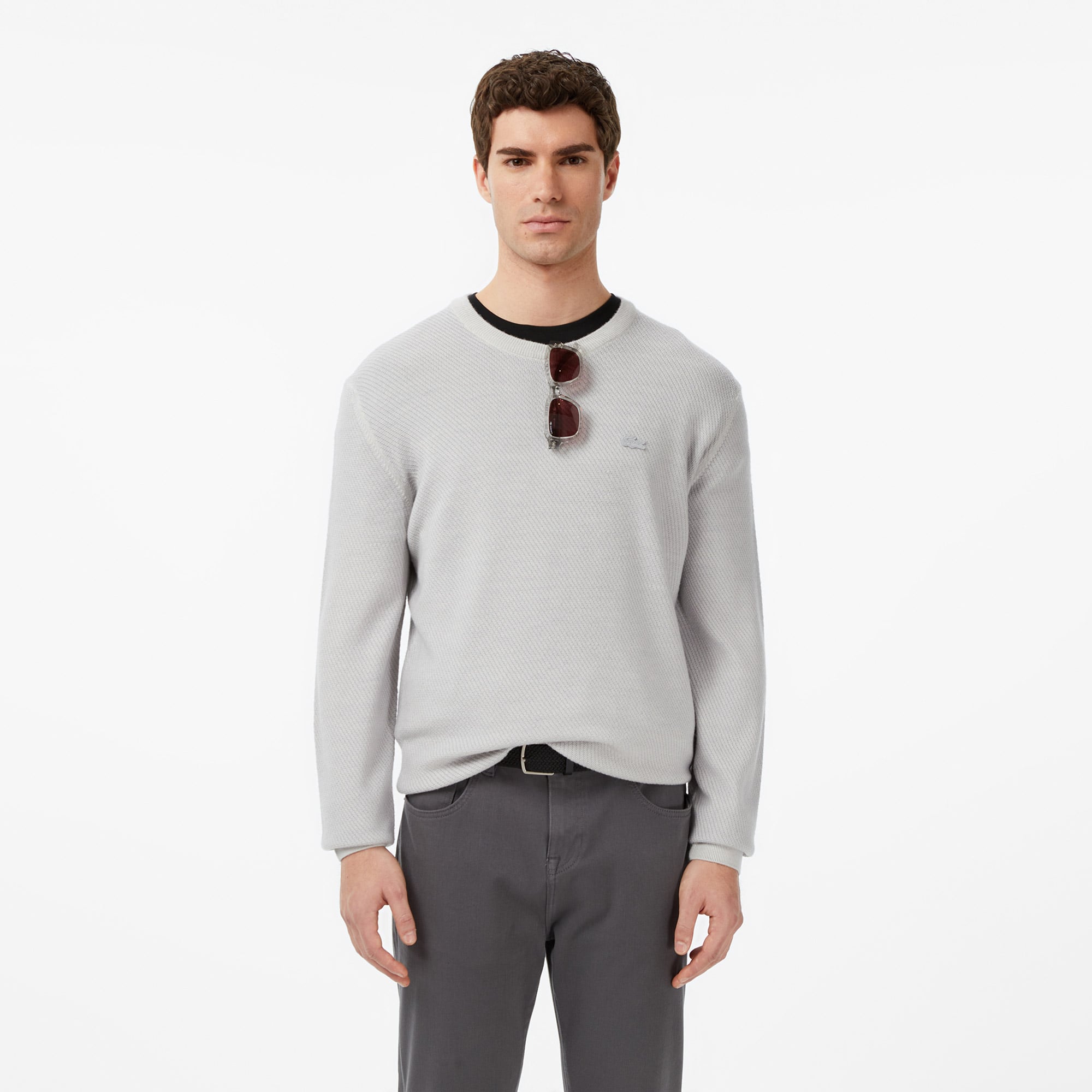  Lacoste Erkek Classic Fit Bisiklet Yaka Yün Gri Kazak