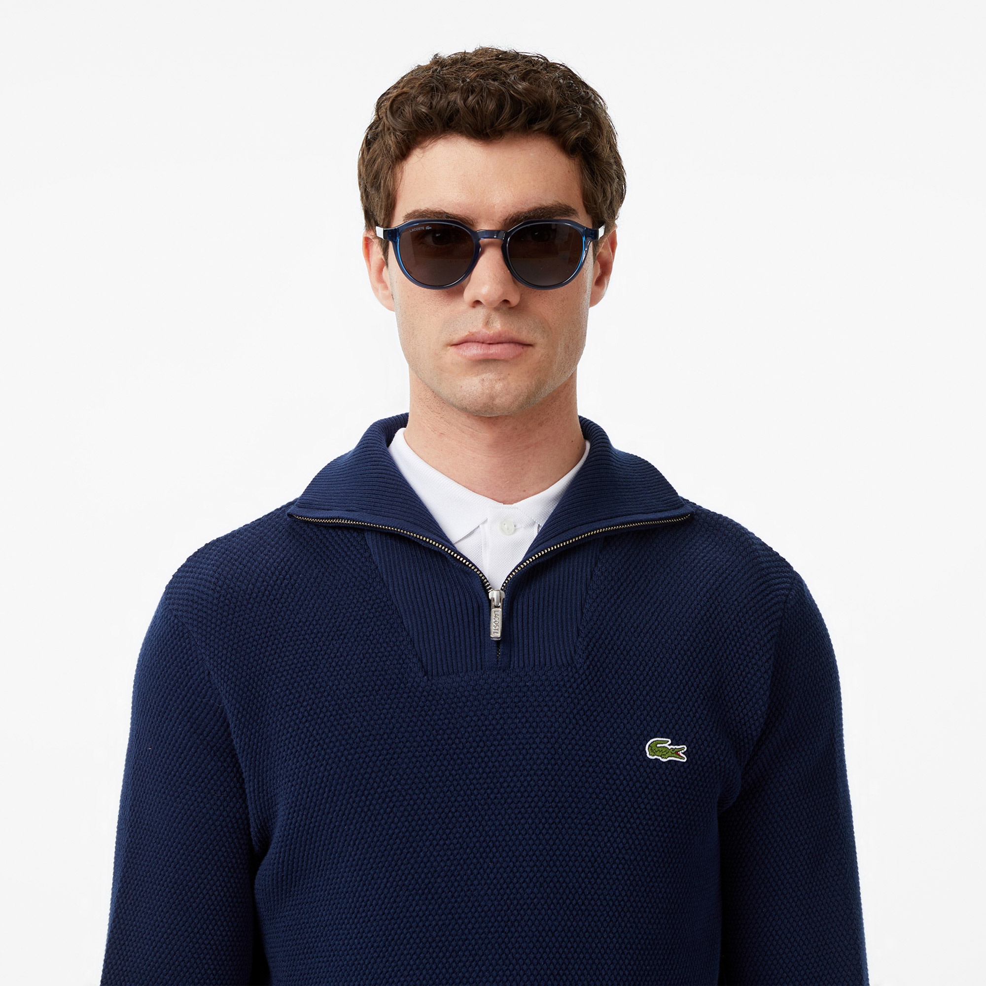 Lacoste Erkek Classic Fit Yarım Fermuarlı Lacivert Kazak