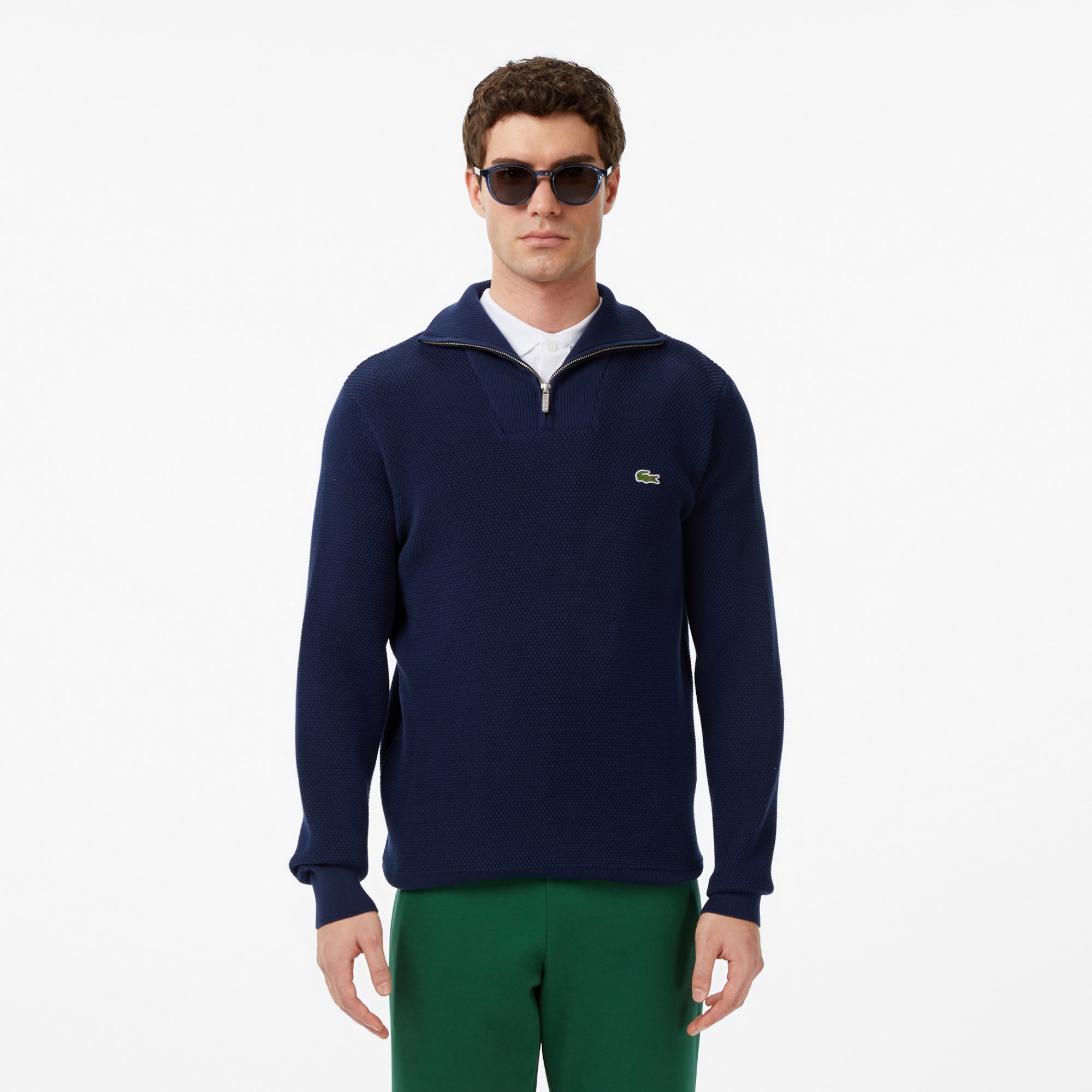 Lacoste Erkek Classic Fit Yarım Fermuarlı Lacivert Kazak