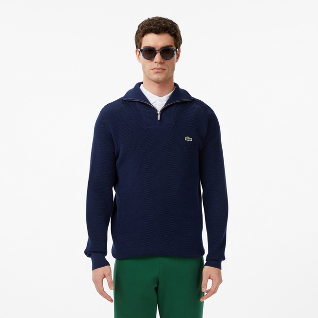  Lacoste Erkek Classic Fit Yarım Fermuarlı Lacivert Kazak