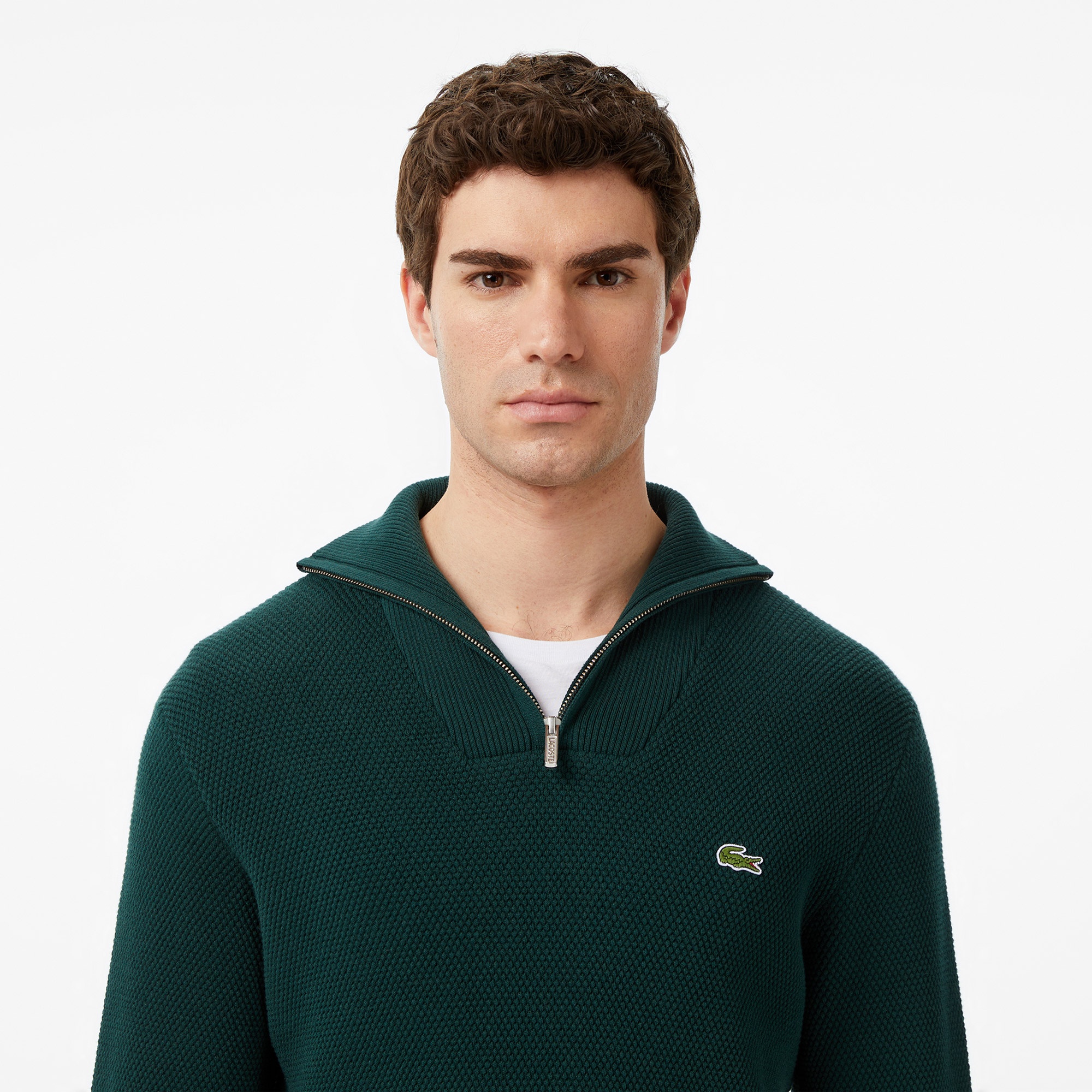 Lacoste Erkek Classic Fit Yarım Fermuarlı Yeşil Kazak