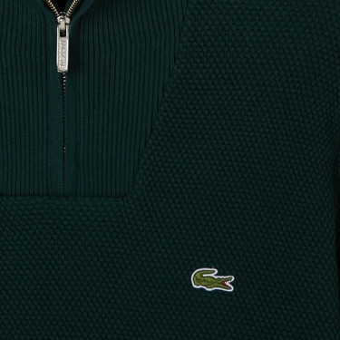  Lacoste Erkek Classic Fit Yarım Fermuarlı Yeşil Kazak